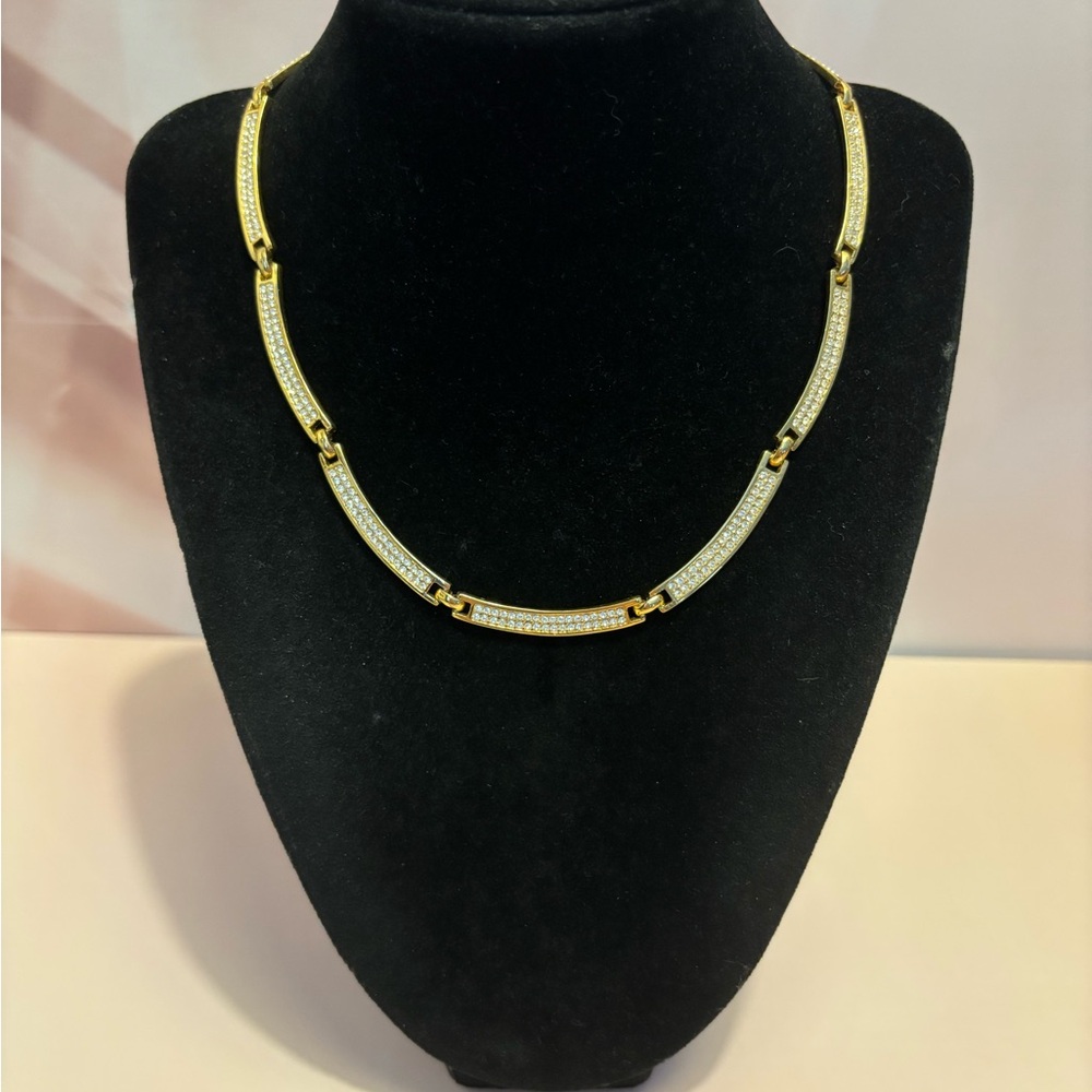 Gold Tone Crystal Pavé Collar Necklace 16”
